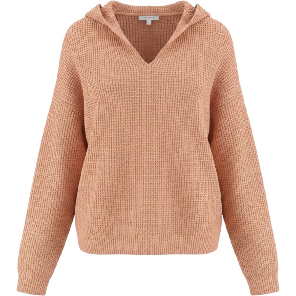 Aerie Waffle Knit Hoodie Sweater Peach V-Neck‎ Pullover XS 09/21 2485